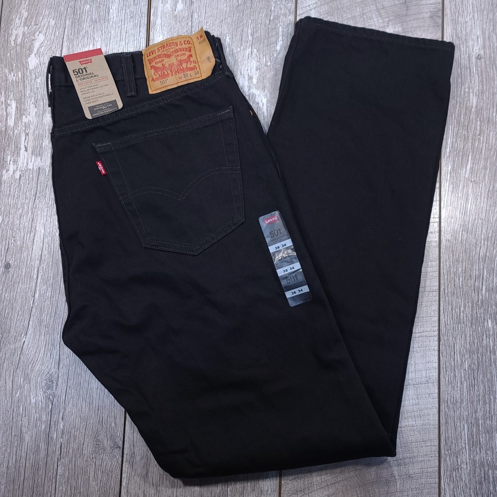 Levi's 501 Original Jeans Men 38x34 Black Straight Leg Button Fly Denim